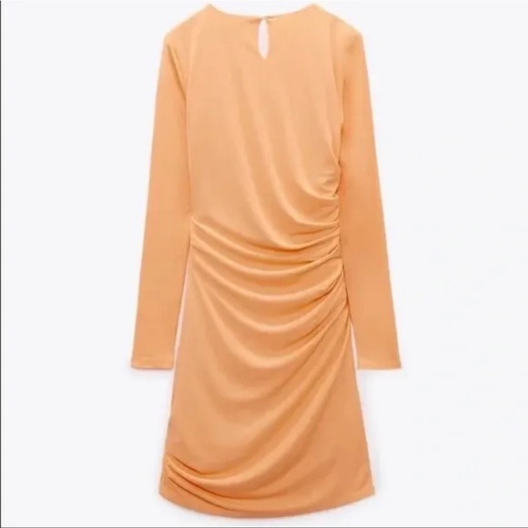 Zara Neon Orange Long Sleeve Ruched Side Mini Dress - Picture 5 of 6
